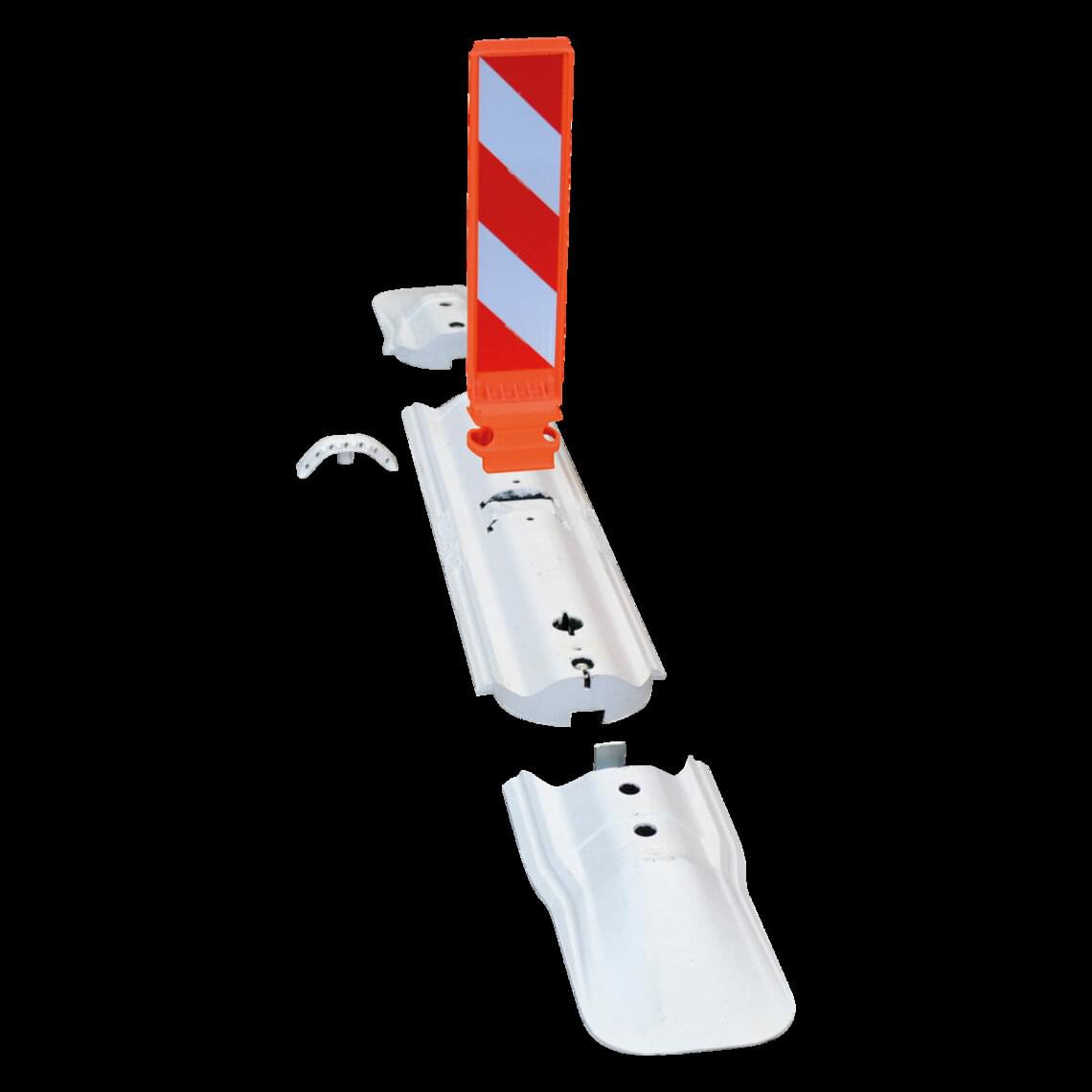 Biały próg prowadzący z pomarańczowym słupkiem prowadzącym Leitboy