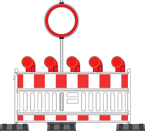 Materiały barierowe, pachołki drogowe i składane trójkąty