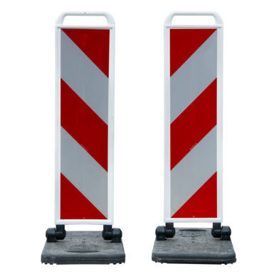 Składana tablica ostrzegawcza czarno-biała | prawostronna/lewostronna, dwustronna, z pasami ukośnymi RA2